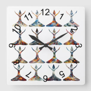 Yoga Buddies Quadratische Wanduhr