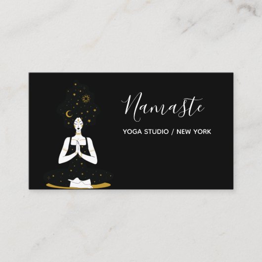 Yoga Business Card für Schwarz und Gold Visitenkarte (Vorderseite)