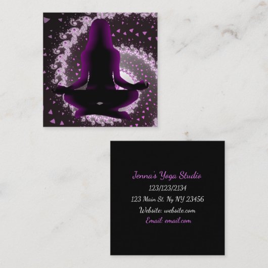 Yoga Business Cards für lila und Black Mediation Quadratische Visitenkarte (Vorne/Hinten)