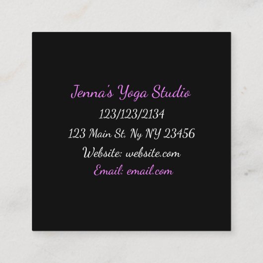 Yoga Business Cards für lila und Black Mediation Quadratische Visitenkarte (Rückseite)