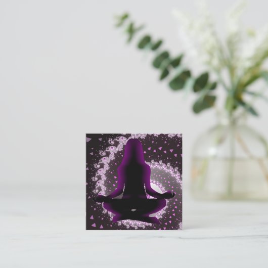 Yoga Business Cards für lila und Black Mediation Quadratische Visitenkarte (Stehend Vorderseite)
