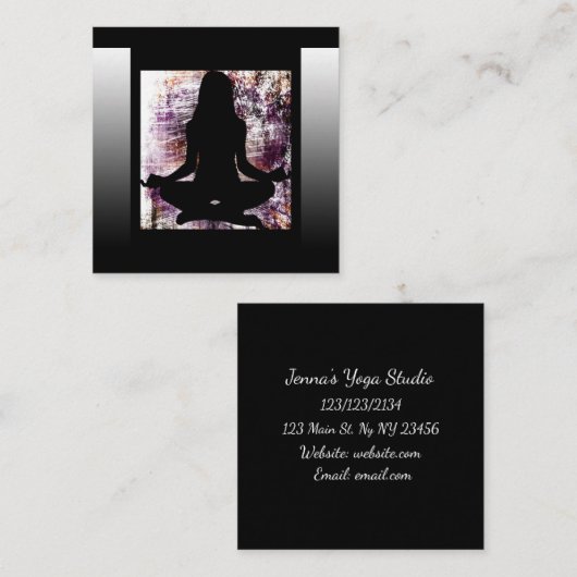 Yoga Business Cards für lila und Black Mediation Quadratische Visitenkarte (Vorne/Hinten)