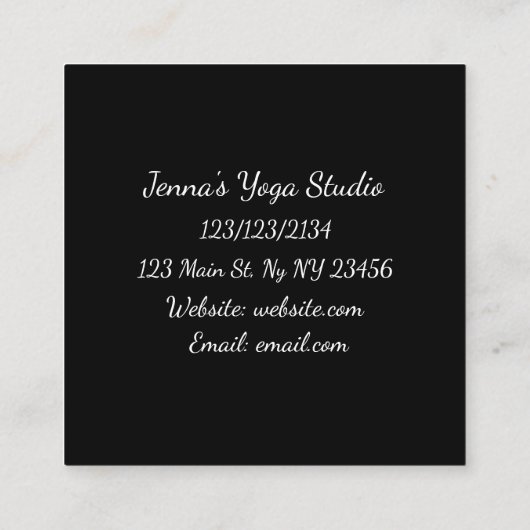 Yoga Business Cards für lila und Black Mediation Quadratische Visitenkarte (Rückseite)
