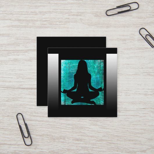 Yoga Business Cards für Türkis und Black Mediation Quadratische Visitenkarte (Vorderseite/Rückseite Beispiel)