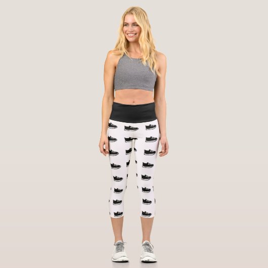 Yoga Capri Schwarz & Weiß mit Schuhdoodle Leggings (Vorderseite)