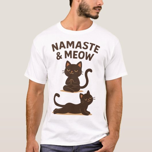 Yoga Cat Design - Namaste & Meow T-Shirt (Vorderseite)