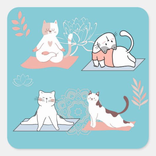 Yoga Cats Lotus Quadratischer Aufkleber (Vorderseite)