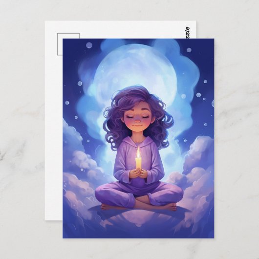 Yoga Celestius rosafarbene rosa blaue Wolken medit Postkarte (Vorne/Hinten)