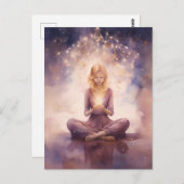 Yoga Celestius rosafarbene rosa blaue Wolken medit Postkarte (Vorne/Hinten)