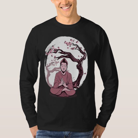 Yoga cherry blossom tree meditate Japanese writing T-Shirt (Vorderseite)