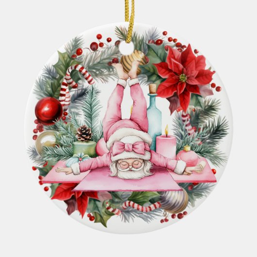 Yoga Christmas Santa Claus Keramik Ornament (Vorne)