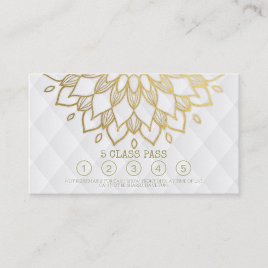 Yoga Class Pass Gold Mandala Floral White Leather Treuekarte (Vorderseite)