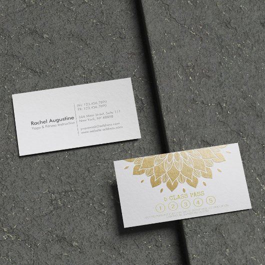Yoga Class Pass White Gold Embossa Mandala Floral Treuekarte