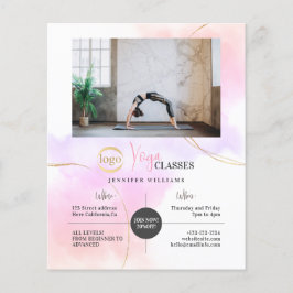 Yoga Classes Foto Logo Aquarellfarbe Rosa Goldene  Flyer