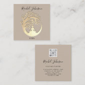 Yoga Classes School Logo Instructor Beige Gold Gol Quadratische Visitenkarte (Vorne/Hinten)