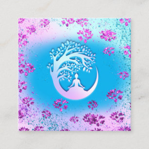 Yoga Classes School Logo Instructor QR Blue Floral Quadratische Visitenkarte