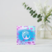 Yoga Classes School Logo Instructor QR Blue Floral Quadratische Visitenkarte (Stehend Vorderseite)