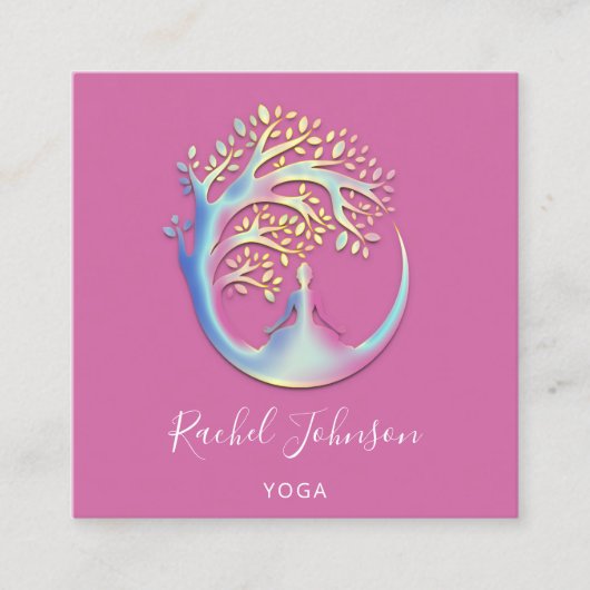 Yoga Classes School Logo Instructor QR Code Healin Quadratische Visitenkarte (Vorderseite)