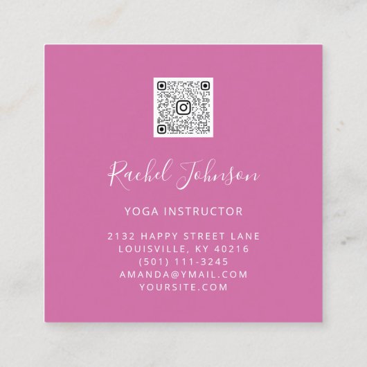 Yoga Classes School Logo Instructor QR Code Healin Quadratische Visitenkarte (Rückseite)