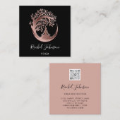 Yoga Classes School Logo Instructor QR Rose Heu S Quadratische Visitenkarte (Vorne/Hinten)
