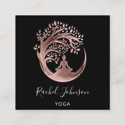 Yoga Classes School Logo Instructor QR Rose Heu S Quadratische Visitenkarte (Vorderseite)