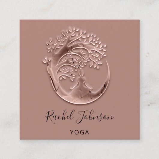 Yoga Classes School Logo Instructor QR Rose Pulver Quadratische Visitenkarte (Vorderseite)