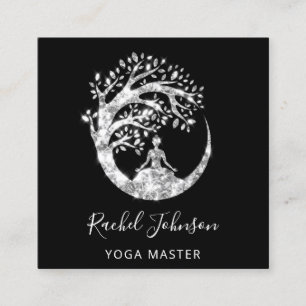 Yoga Classes School Logo Instructor QR Spark Gray Quadratische Visitenkarte