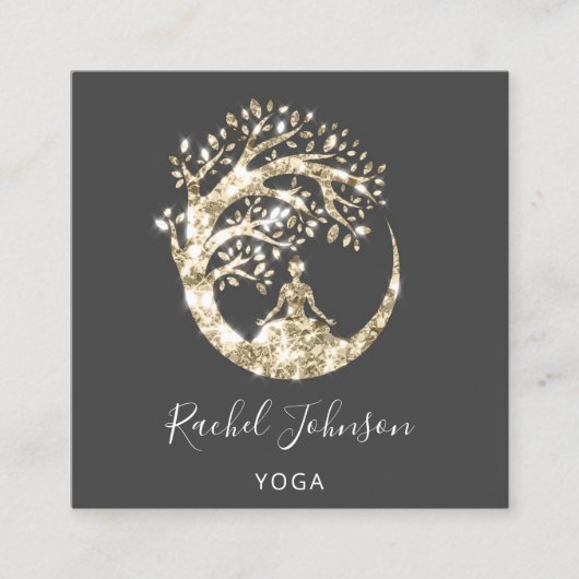 Yoga Classes School Logoinstruktor QR Black Gold Quadratische Visitenkarte (Vorderseite)