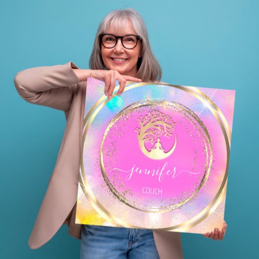 Yoga Couch Therapeut ACHTUNG QR CODE Gold Pink Quadratische Visitenkarte