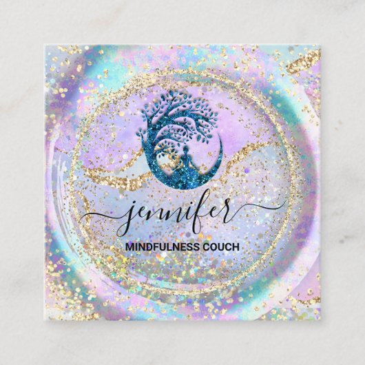 Yoga Couch Therapeut Logo QR Code Holograph Blau Quadratische Visitenkarte (Vorderseite)