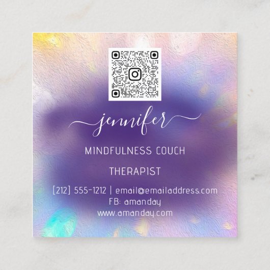 Yoga Couch Therapist Adenfulness QRCODE GoldPurple Quadratische Visitenkarte (Rückseite)