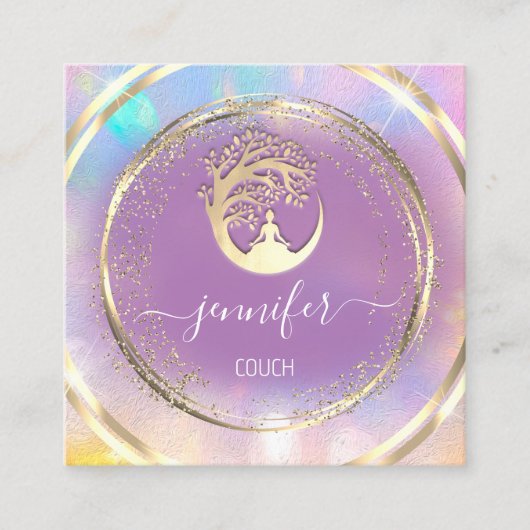 Yoga Couch Therapist Mindfulness QRCODE GoldViolet Quadratische Visitenkarte (Vorderseite)