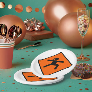 Yoga Crossing Sign Warrior Pose Strichmännchen Pappteller