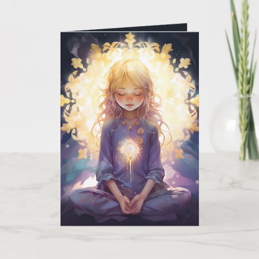 Yoga Crystal Lavender Gold zum Geburtstag Karte (Vorderseite)