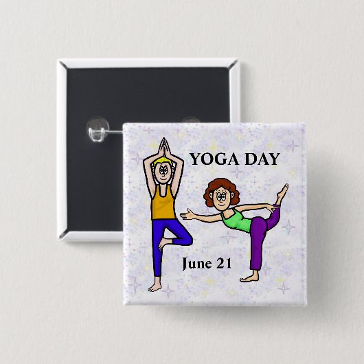 Yoga Day Button für Mann und Frau (Vorne & Hinten)