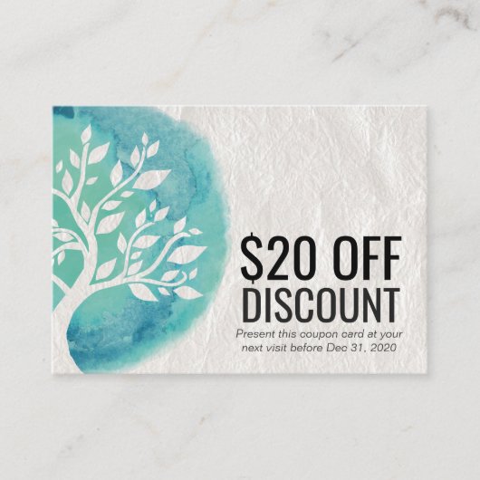 YOGA Discount Coupon Loyalty Watercolor Aquamarine (Vorderseite)