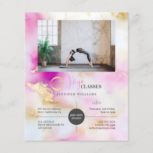 Yoga-Foto-Logo Abstrakt Aquarell Pink Gold Flyer (Vorne)