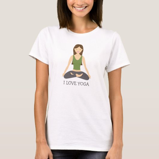 Yoga Frau in Lotus Pose und ich Liebe Yoga Text T-Shirt (Vorderseite)