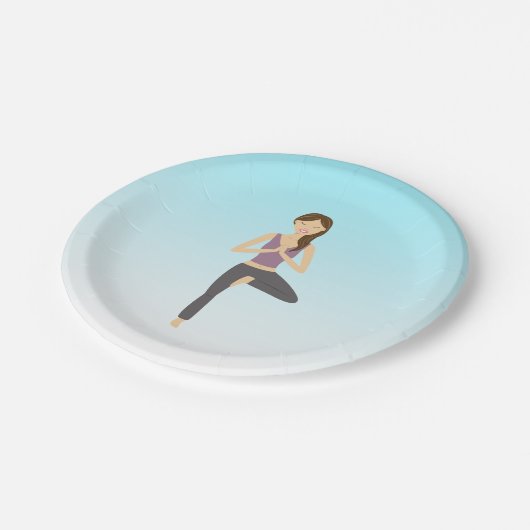 Yoga-Frau in Pose Pappteller (Schrägansicht)