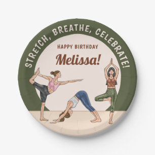 Yoga Frauen Grün Beige Boho Yoga Geburtstagsfeier Pappteller