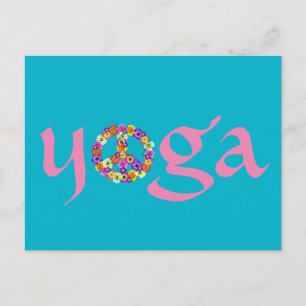 Yoga-Friedenszeichen-Blumen Postkarte