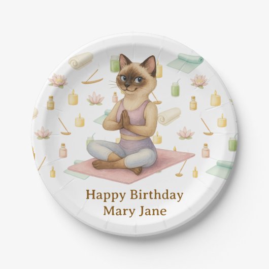 Yoga Geburtstagsparty für Siameskatzenliebhaber Pappteller (Vorderseite)