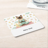 Yoga Geburtstagsparty für Siameskatzenliebhaber Rechteckiger Pappuntersetzer (angewinkelt)