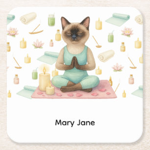 Yoga Geburtstagsparty für Siameskatzenliebhaber Rechteckiger Pappuntersetzer