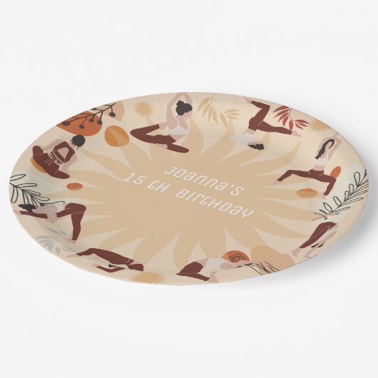 Yoga-Geburtstagsparty Pappteller (Schrägansicht)