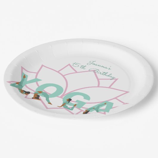 Yoga-Geburtstagsparty Pappteller (Schrägansicht)