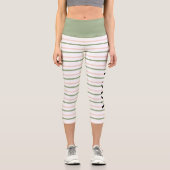 Yoga Geometric Pink und Green Stripes Capri Leggings (Vorderseite)