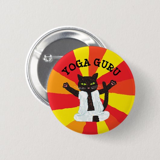 Yoga Geschenk Katzenguru-Enthusiast Meditation Fri Button (Vorne & Hinten)