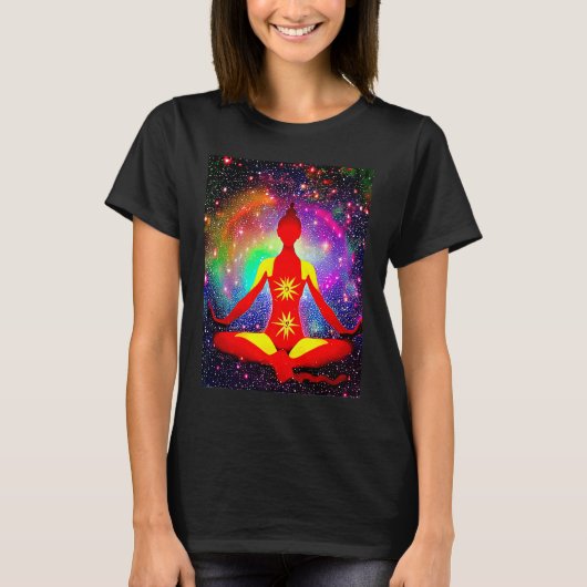 Yoga Girl Female Sun Salutation Meditation Chakra T-Shirt (Vorderseite)