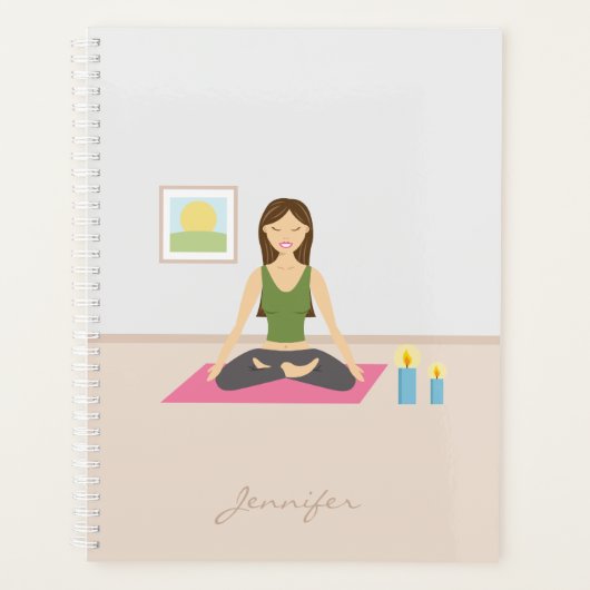 Yoga Girl Illustration mit personalisierbarem Name Planer (Vorderseite)